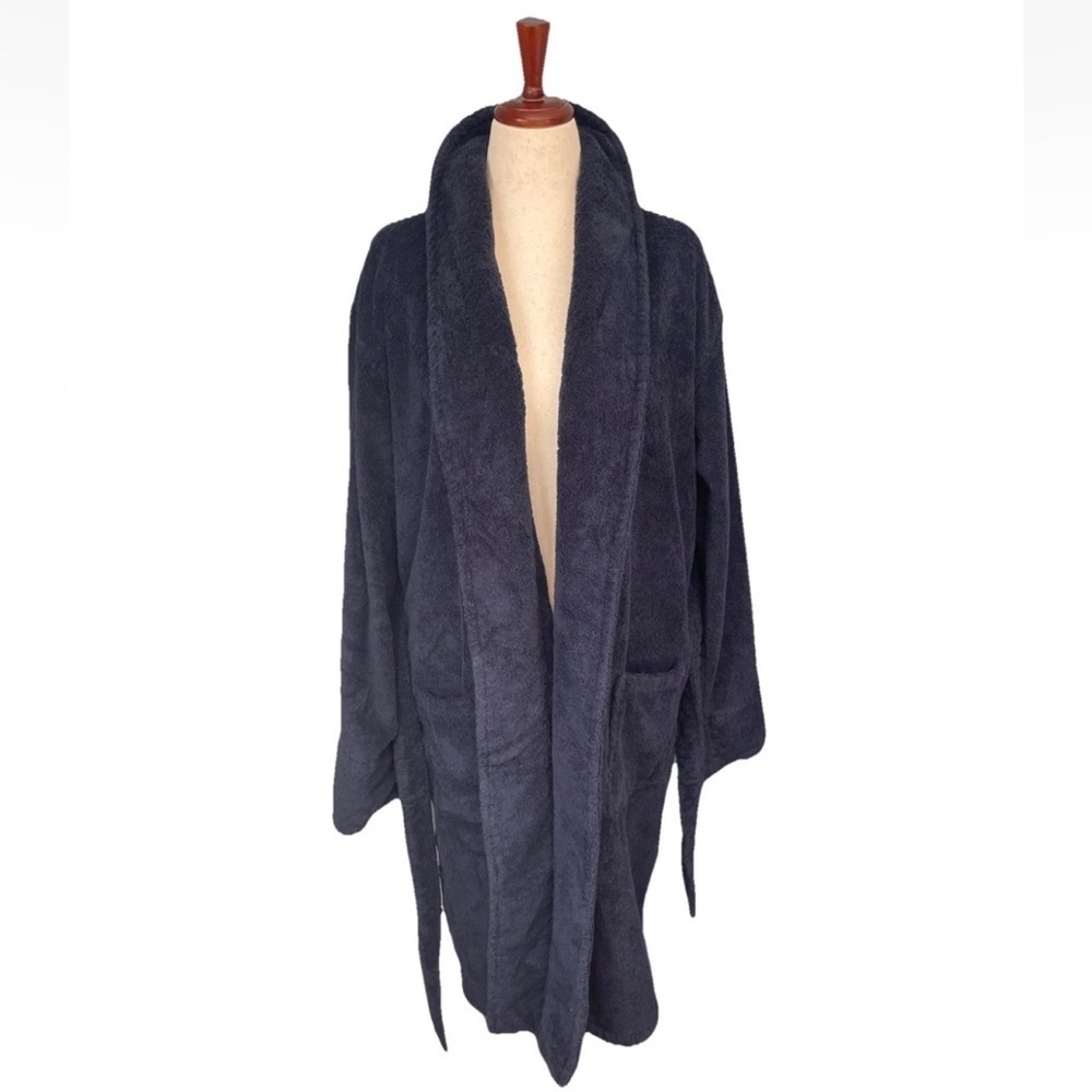 Lands End Terry Cloth Bath Robe Mens Large 42-44 100% Cotton Navy Blue